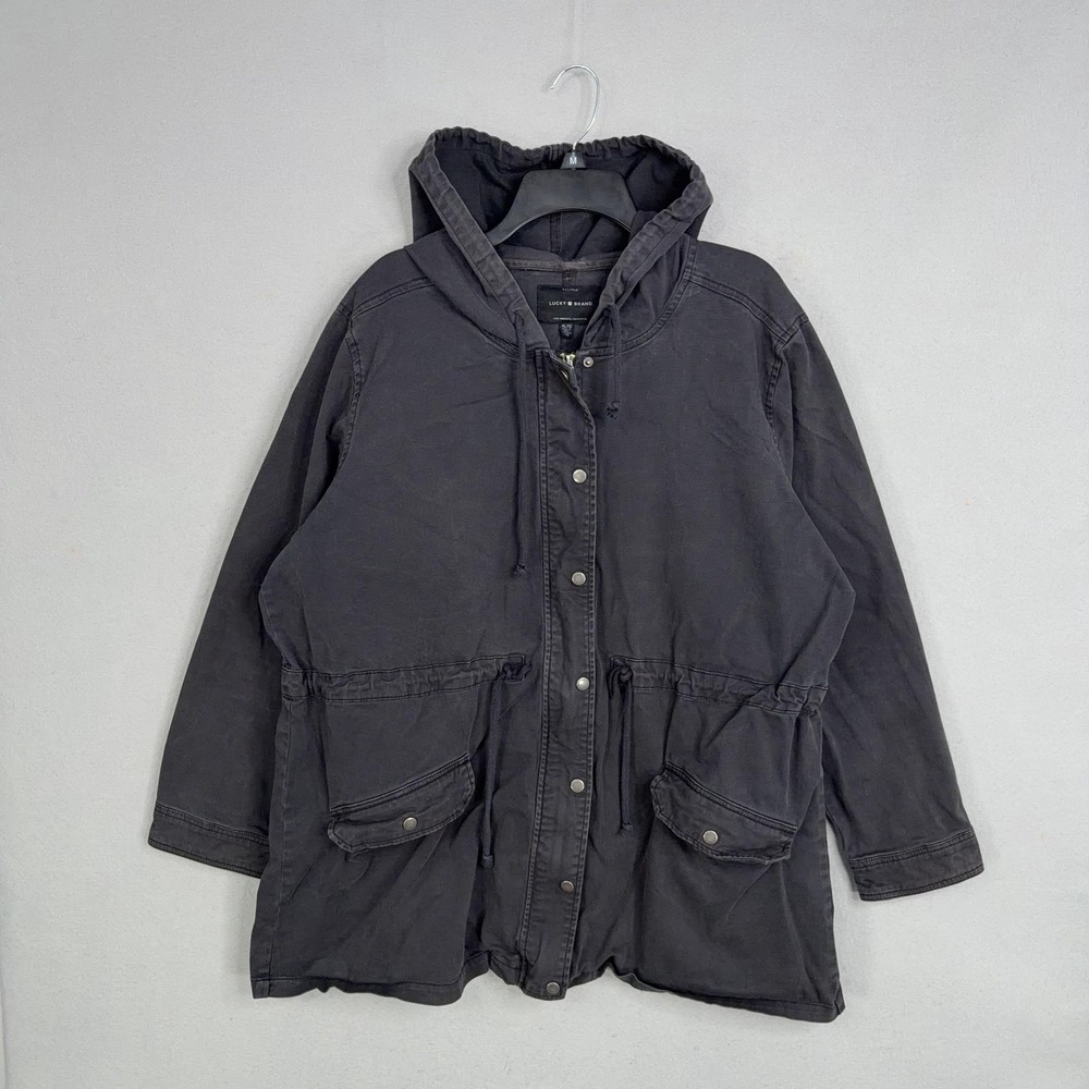 Lucky Brand Jacket Womens XL Gray Hooded Anorak Field Coat Drawstring Pockets